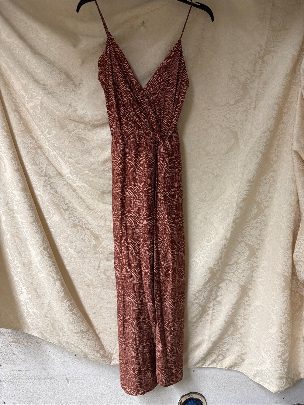 VIX MIDI Dress in a smoky bronze/tan polka dot style
